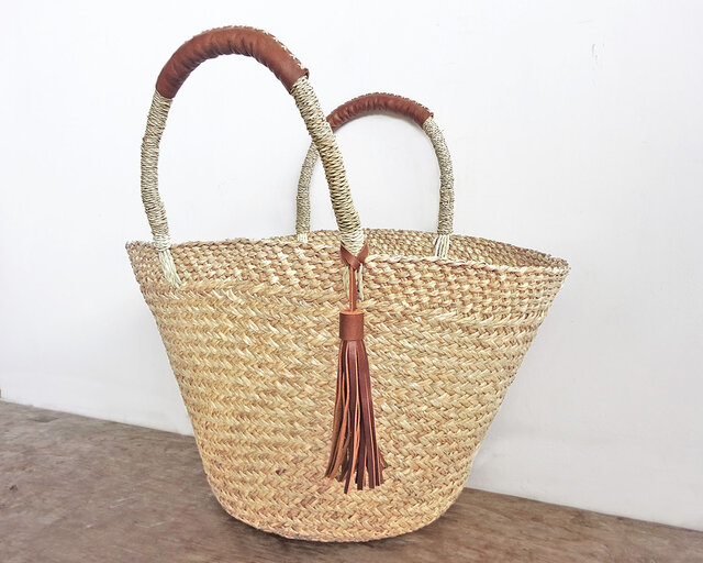 かごバッグ ナチュラル/ブラウン レザーハンドルかごバッグ（ナチュラル×ブラウン） | iichi 日々