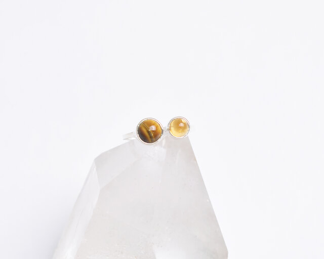 タイガーアイとブランデーシトリンのダブルストーンリング シルバー925