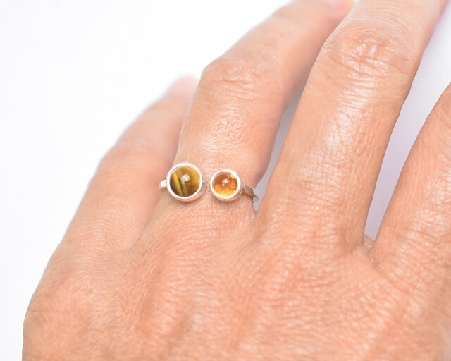 ゴールド ダブルストーンリング クリスタル DOUBLE STONE | DoubleMoon jewelry