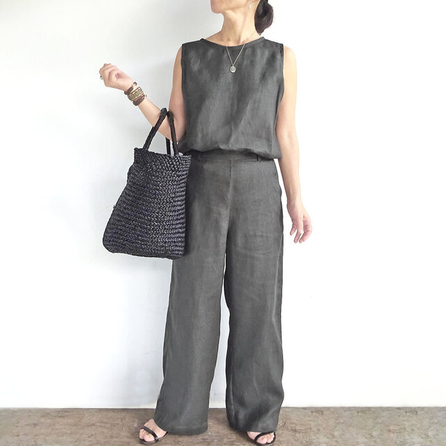 リネンセットアップパンツ（チャコールグレー） | iichi 日々の暮らし