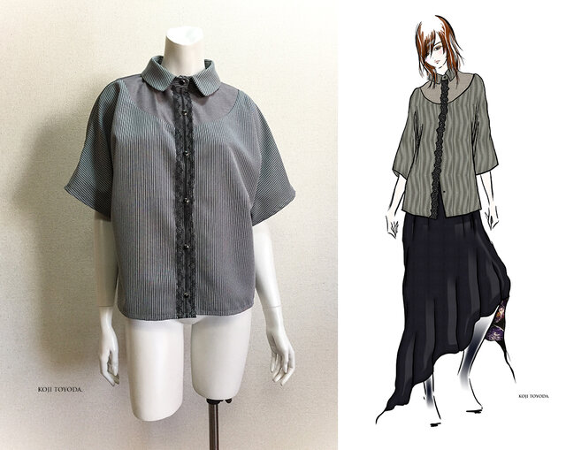 1点もの・デザイン画付き】2種素材（ストレッチツイル＆T/C先染め 