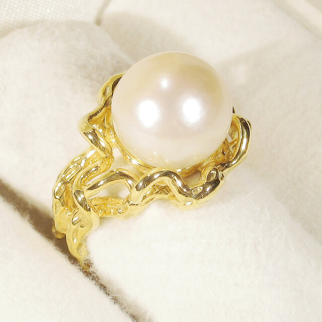 12.60ct、12mm南洋真珠とSV925の指輪（リングサイズ：10号、サイズ変更無料、K18イエローゴールドメッキ）