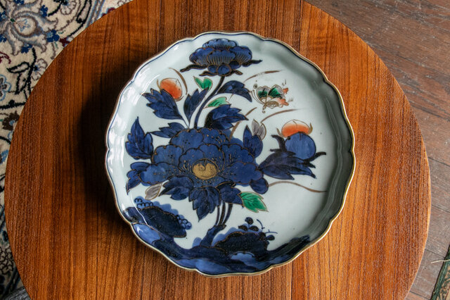 古伊万里　牡丹　染付皿　五枚　上がり良好！ 江戸時代後期 古伊万里 染付 牡丹の図 30.0cm 大皿