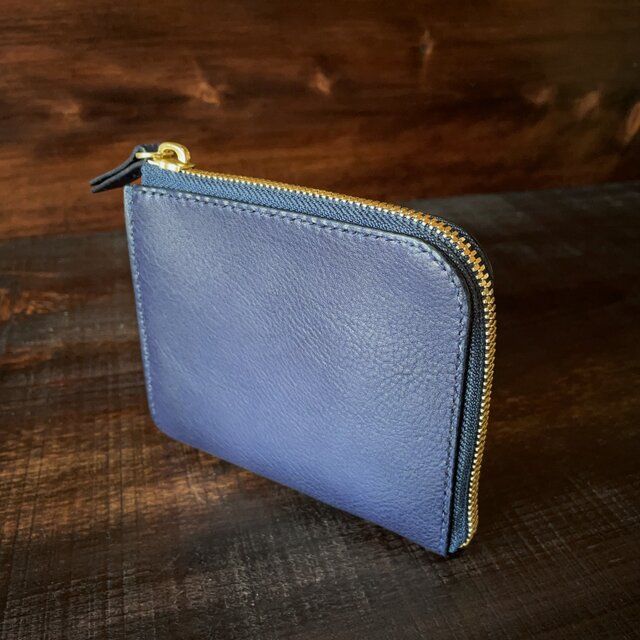 《Ｌ字ファスナー型》レザーウォレット（Navy）革財布