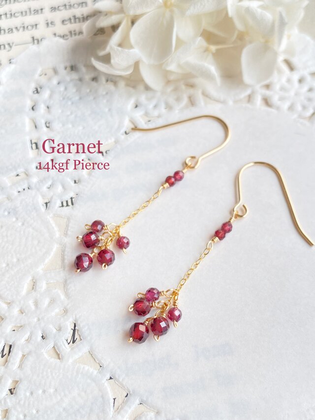 14kgf ガーネット 赤い実のロングピアス　ac/1169