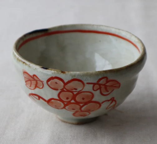 ◇新品◇ 加藤五陶兵衛造 美濃焼赤絵葡萄図茶碗【紙箱】1個のサイズ約φ