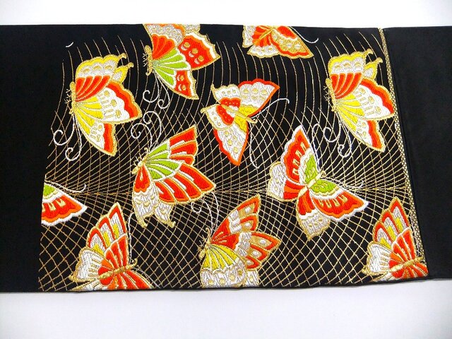 【1点もの】黒地に扇文様の高級帯テーブルランナー 1点もの】黒地に扇文様の高級帯テーブルランナー 1点もの】黒地