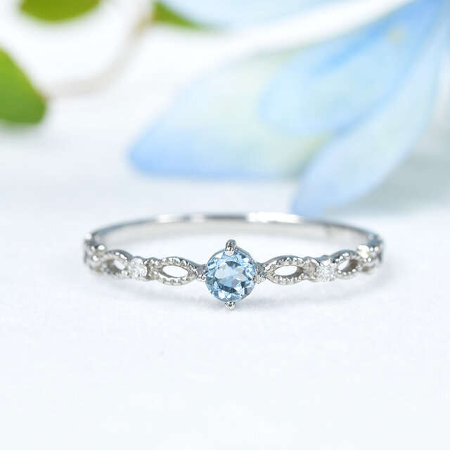 【ばらこ】アクアマリン　プラチナ900 ピンキーリング ばらこ】アクアマリン プラチナ900 ピンキーリング ばらこ】アクア