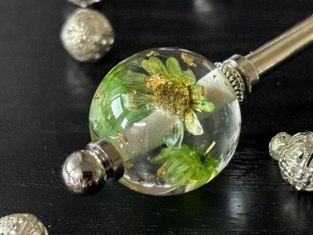 かんざし ドライフラワーの水中花 黄緑 グリーン 抹茶 一本挿し 一本簪