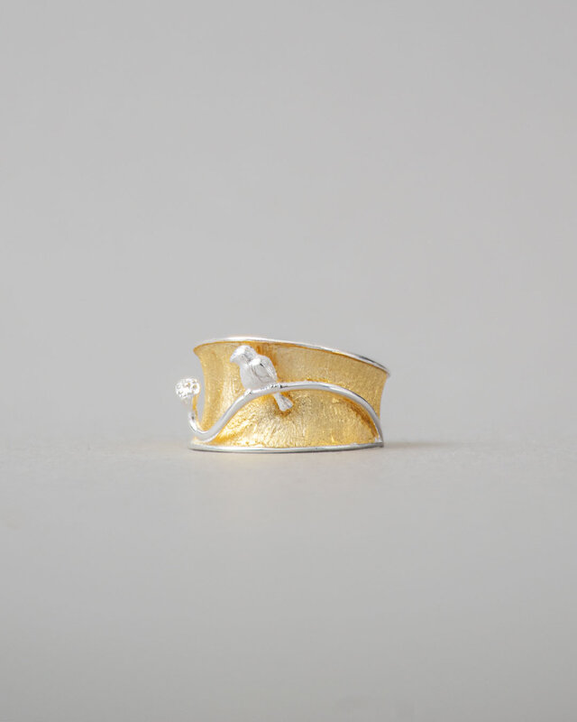 琳派・鳥と睡蓮 リング