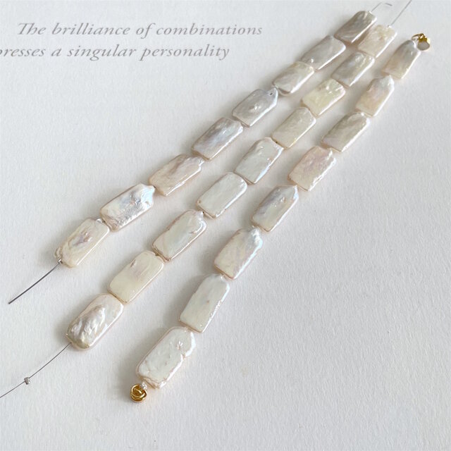 天然 淡水パール 長方形 パールのブレスレット(K14gf) オーロラカラー