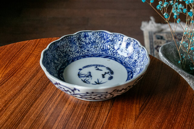 古伊万里 染付 微塵唐草三友文 なます皿 明治時代 E620 | iichi
