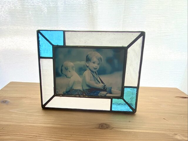 ステンドグラス シンプルフォトフレーム L版 和白 小菊ブルー | iichi