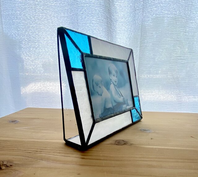 ステンドグラス シンプルフォトフレーム L版 和白 小菊ブルー | iichi