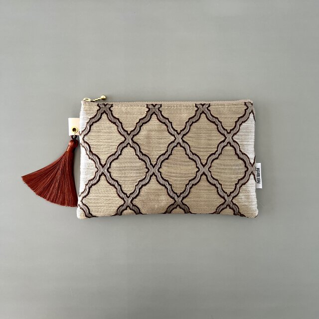 【受注制作】モロッカン生地のタッセル付きポーチ　ヌール