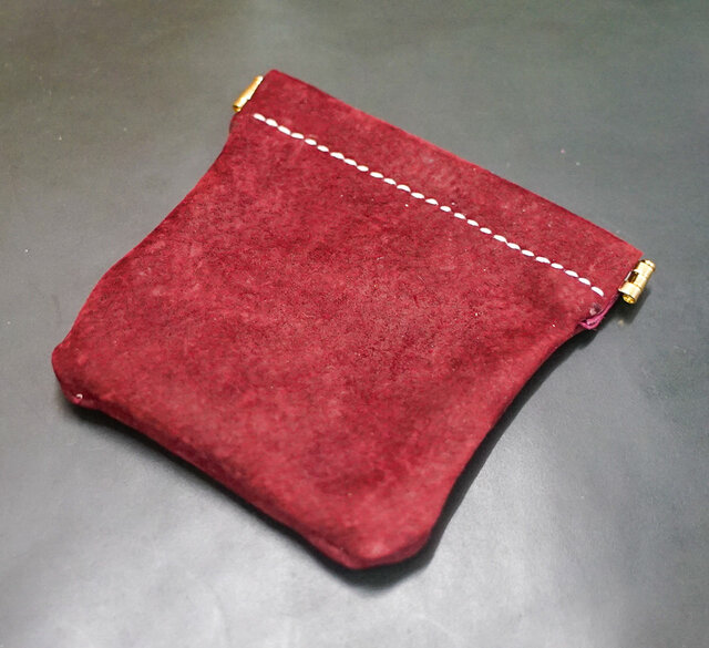 豚革 ピッグスキン バネ口ポーチ ハンドメイド 手縫い レザークラフト