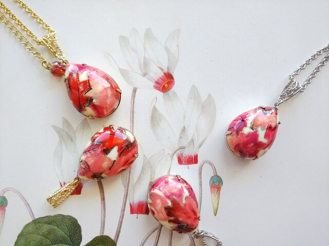 ビンテージ風赤い滴型ペンダントネックレス、ハンドメイド ビンテージ風赤い滴型ペンダントネックレス、ハンドメイド