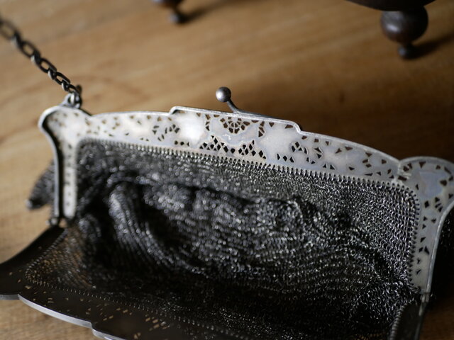 アンティークメッシュシルバーカラーバック希少品 純銀 スターリングシルバー サック メッシュバッグ フランス