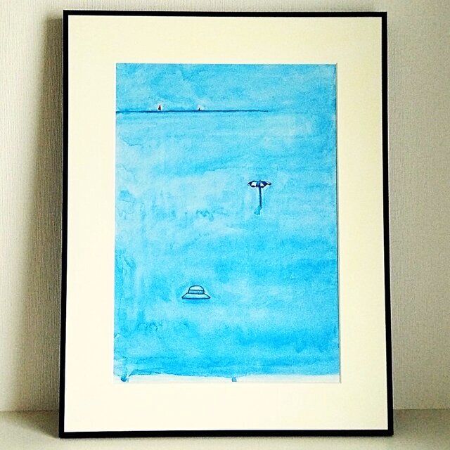 風景画｜原画「思い出の海」イラスト 水彩 絵画 夏 一点物 ※大衣サイズ