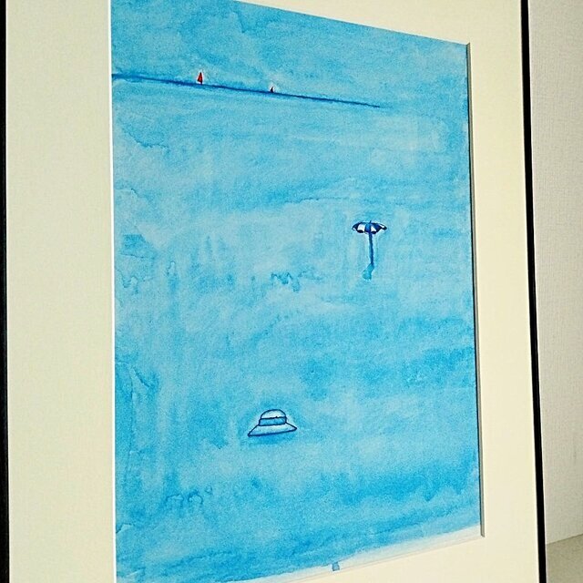 風景画｜原画「思い出の海」イラスト 水彩 絵画 夏 一点物 ※大衣サイズ