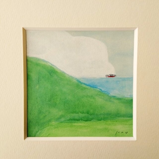 穏やかな気持ちになる絵｜原画「眺めのよい場所」水彩イラスト ※木製