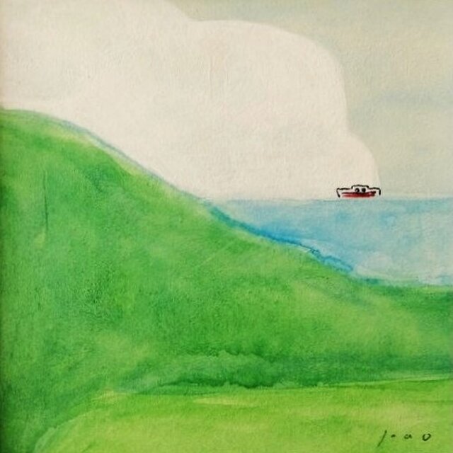 眺めのよい場所」原画 ※木製額縁入り（18㎝角）一点物 水彩 イラスト