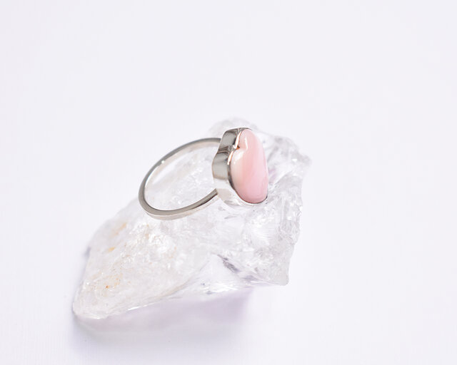 ピンク色のハートのクィーンコンクシェルシルバーリング シルバー925