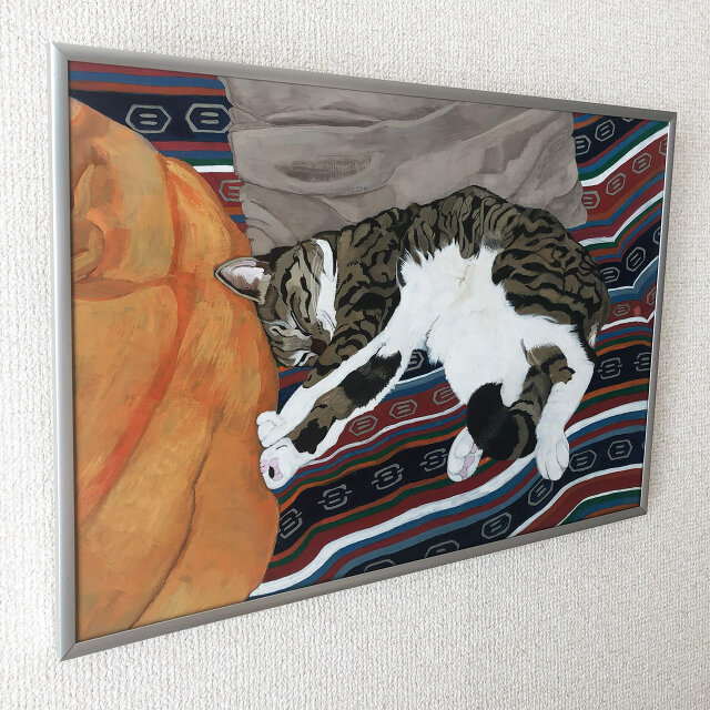 猫イラスト「寝っころがるグリコ」原画 | iichi 日々の暮らしを