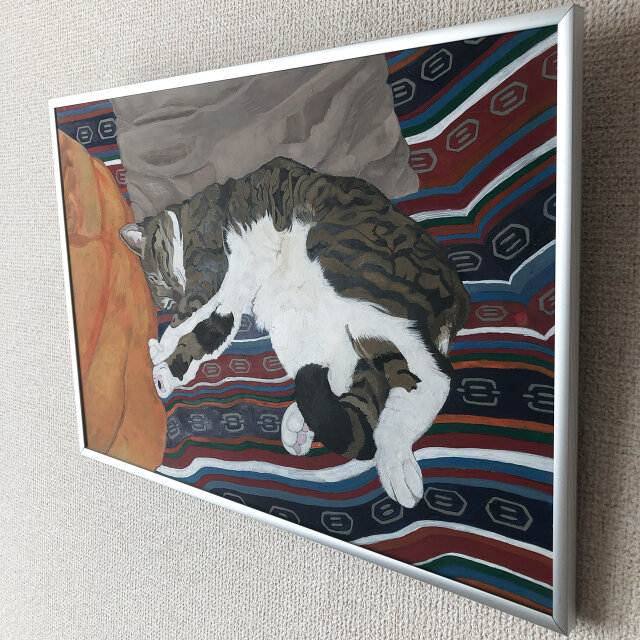 猫イラスト「寝っころがるグリコ」原画 | iichi 日々の暮らしを