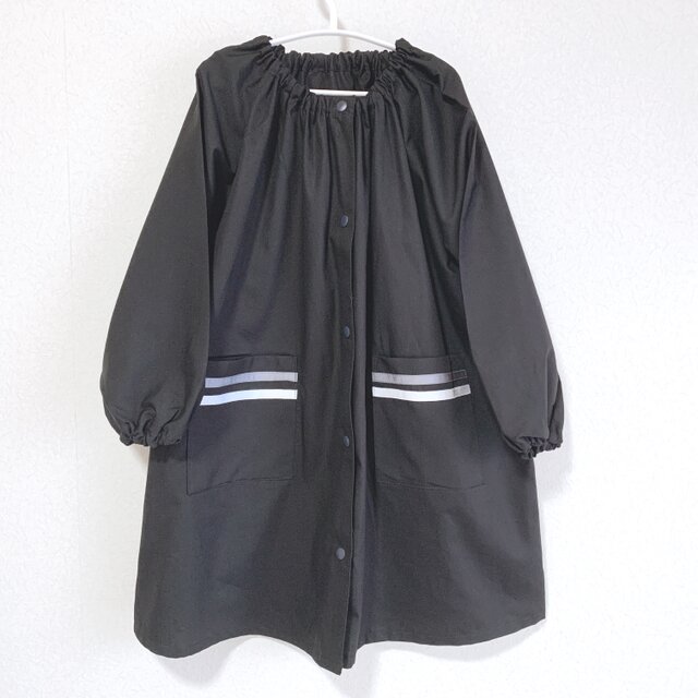 前開きスモック　130  ブラック×グレー白ライン