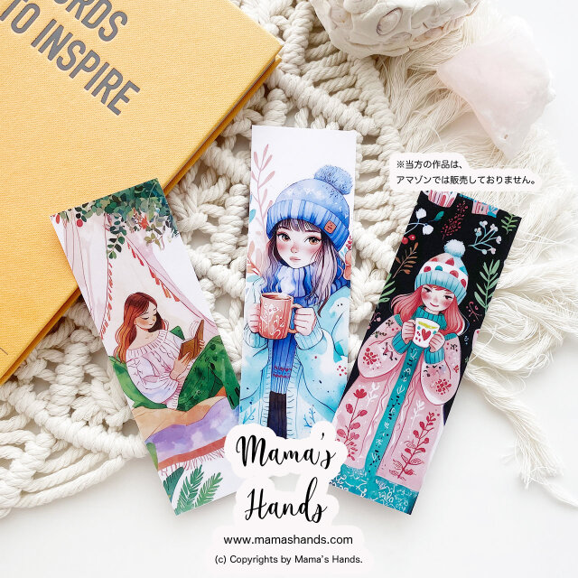 《しおり 3枚》☘️可愛い コーヒーと女の子  読書 イラスト アート｜プラスチック製