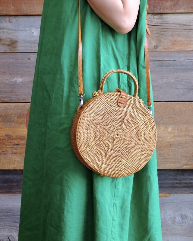 コロンとまんまる大きめサイズ(24cm)☆2WAYショルダーかごバッグ♪ショルダーバッグ アタバッグ