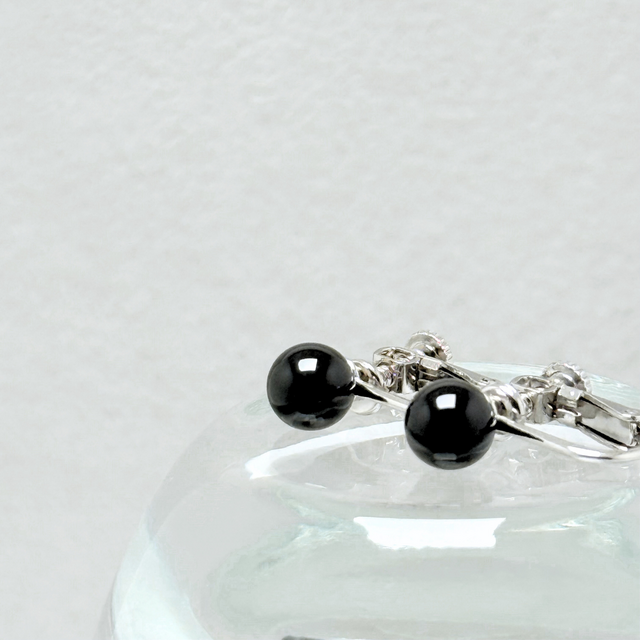 8mm シンプル オニキス/黒瑪瑙  RHP イヤリング - 純L