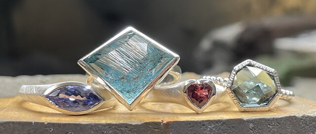 ルチルクォーツ × ターコイズ ダブレット 変形ひし形 立体ファセット