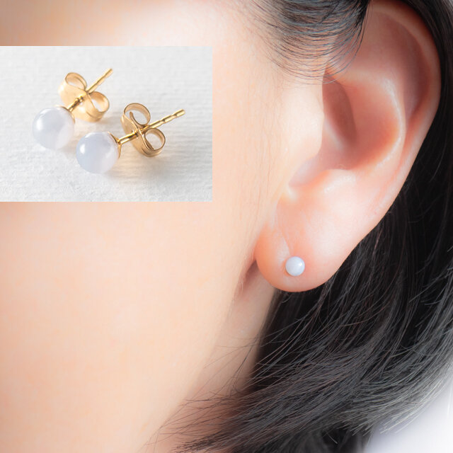 ブルーレースアゲートのシンプルひとつぶピアス〜14KGF
