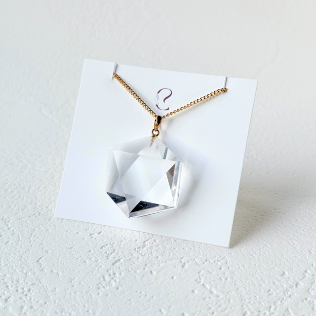 K18 26mm 六芒星 クォーツ/白水晶 天然石ネックレス - 六芒星 L