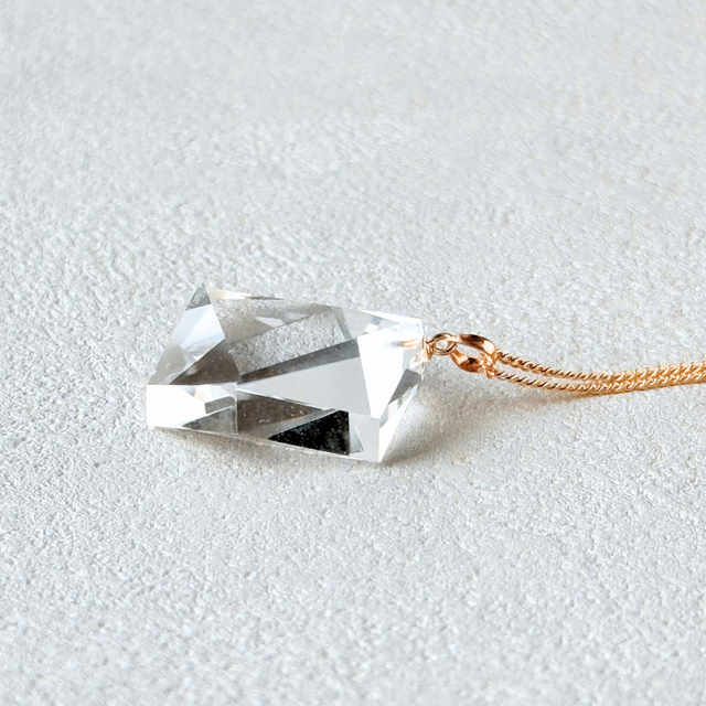 26mm 六芒星 クォーツ/白水晶 K18 K24GP 天然石ネックレス - 六芒星L