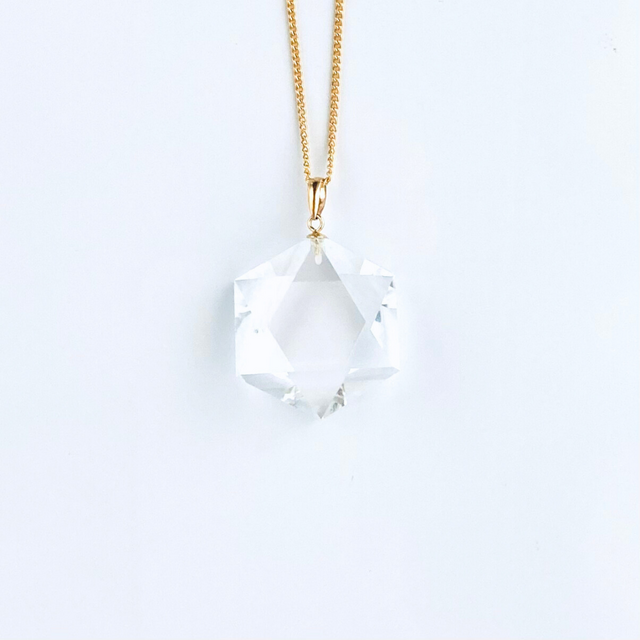 K18 26mm 六芒星 クォーツ/白水晶 天然石ネックレス - 六芒星 L