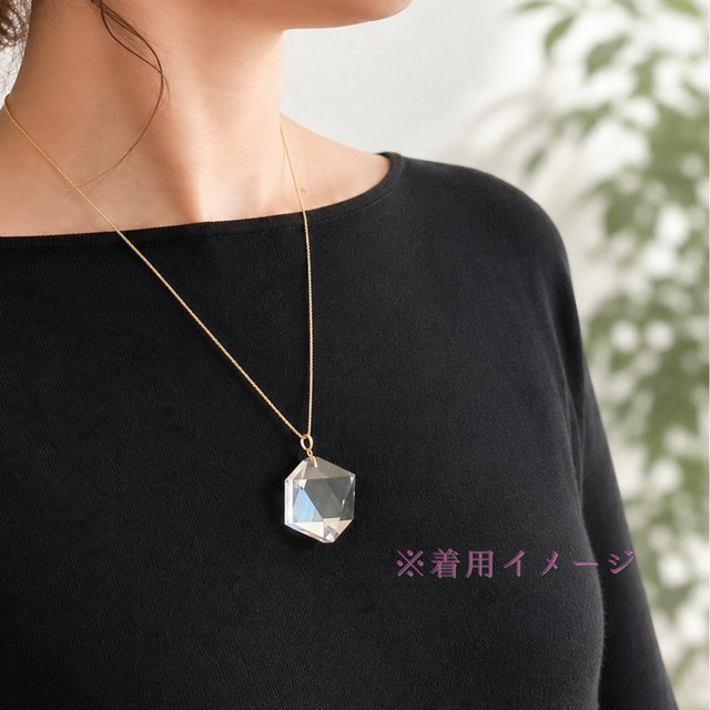 K18 26mm 六芒星 クォーツ/白水晶 天然石ネックレス - 六芒星 L