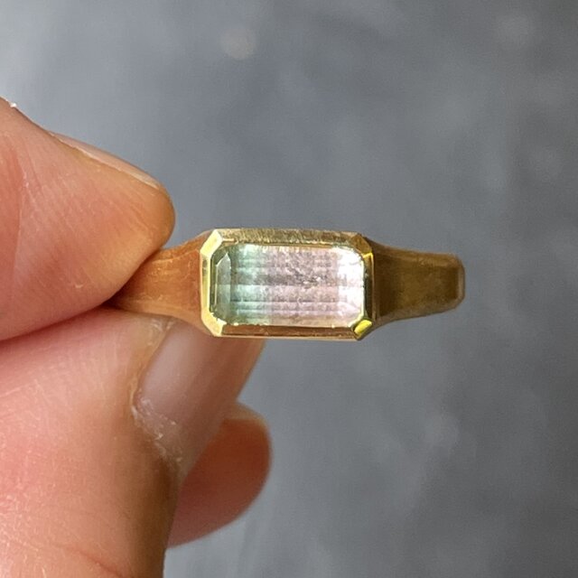 バイカラートルマリン　0.9ct　変形印台　シルバーSV925リング