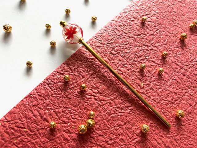 週末は値下げします!!　とんぼ玉花瓶＆うさぎの五徳A3＆A1 かんざし 彼岸花のとんぼ玉 曼珠沙華 赤 レッド 秋 紅葉 トンボ