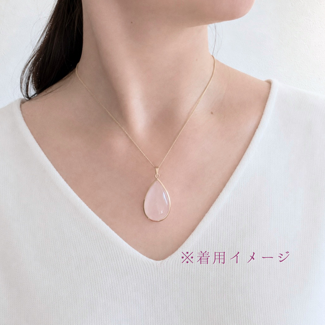 K18 30mm 無垢 ローズクォーツ/紅水晶 天然石ネックレス - つゆ