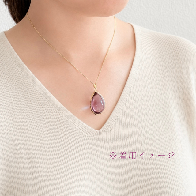 K18 27mm 無垢 アメシスト/紫水晶 天然石ネックレス - つゆ -rolled M
