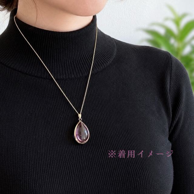K18 27mm 無垢 アメシスト/紫水晶 天然石ネックレス - つゆ -rolled M
