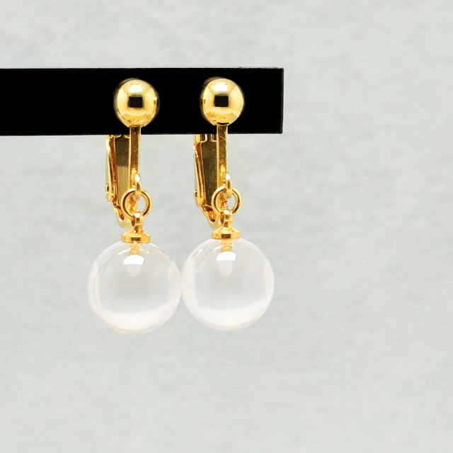 ラス1 10mm シンプル ローズクォーツ/紅水晶  K18GP イヤリング - ベリーL