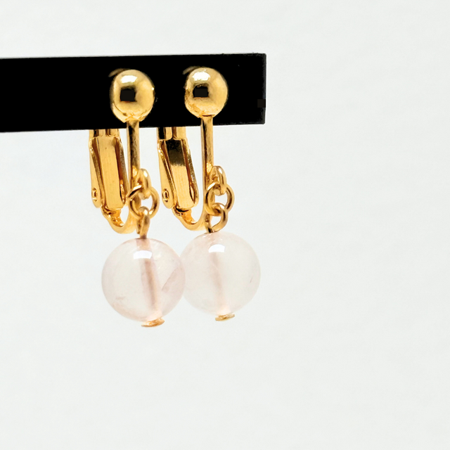 8mm シンプル ローズクォーツ/紅水晶  K18GP イヤリング - ベリーM