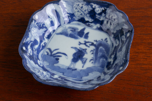 古伊万里 染付 山水鶴亀文 四方皿 江戸後期 E948 | iichi 日々の