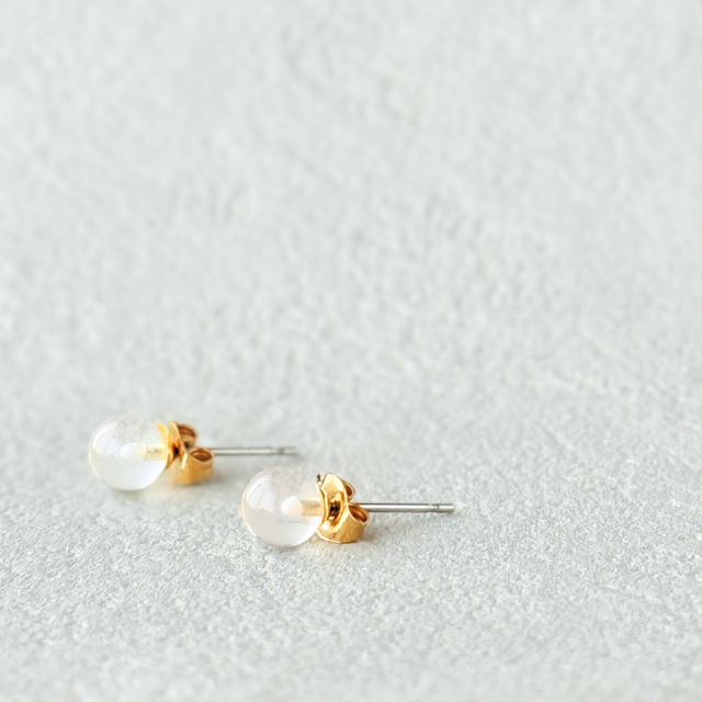 6mm シンプル ローズクォーツ/紅水晶 K18GP RHP 天然石ピアス - petitS