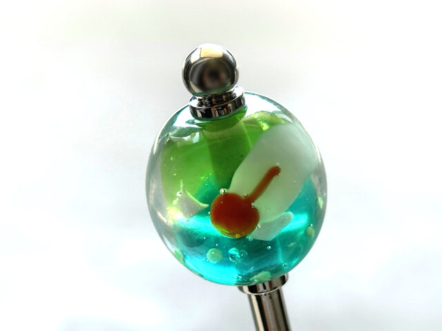 かんざし クリームソーダのとんぼ玉B 一本簪 一本簪 蜻蛉玉