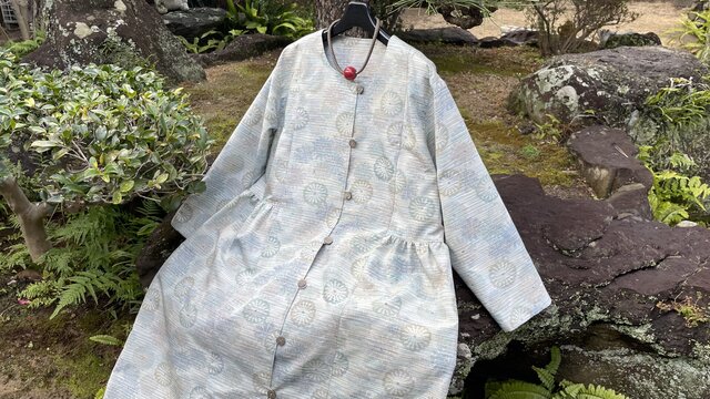 着物リメイク】脇ギャザーの前開きワンピース/紬 | iichi 日々の